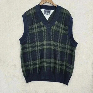 Woods & Gray Mens Plaid Knit Sleeveless Vest V-Neck 100% Cotton XL 10PT